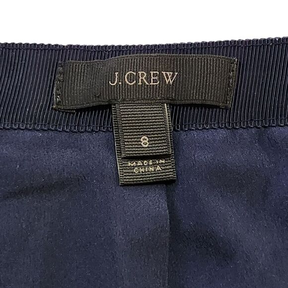 J. Crew Pleated Skirt Navy White Polka Dot Ribbon Waistband Women's Size 8 - Picture 6 of 10
